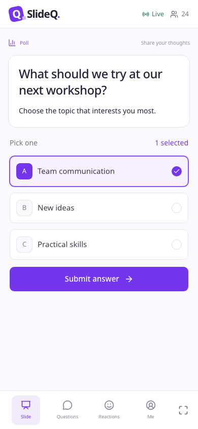 Participant answering a poll on a phone
